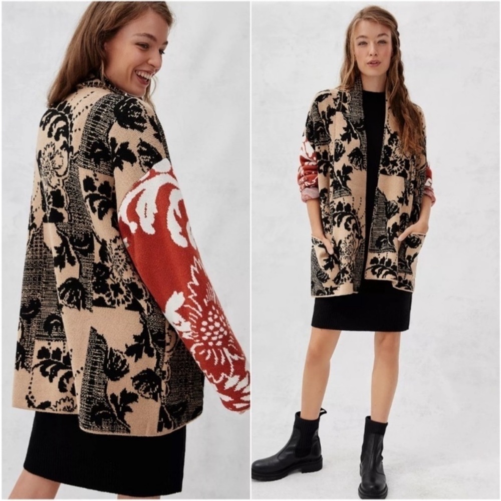 Anthropologie Lola Cocoon Open Cardigan - Beige & Rust